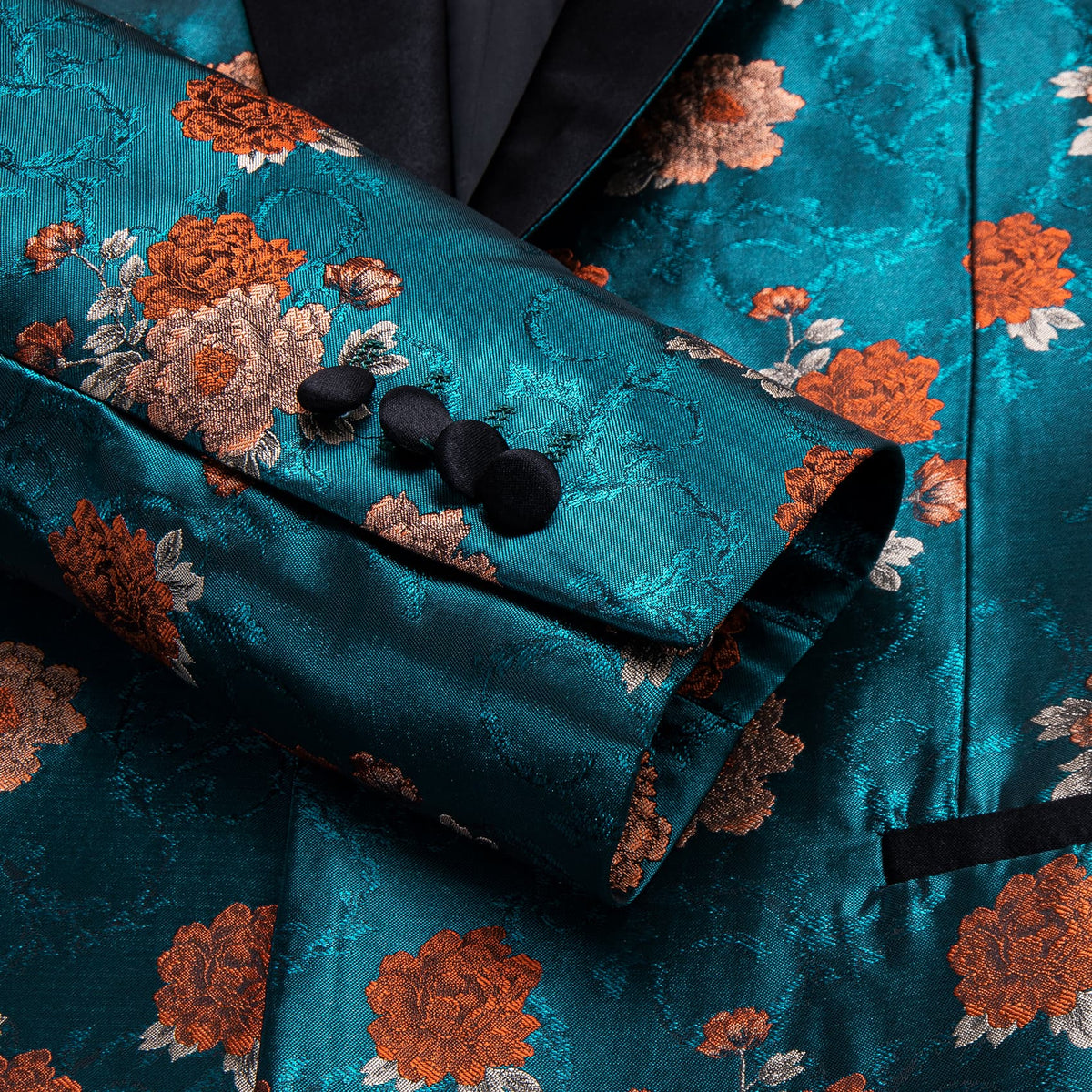 YourTies Teal Blue Orange Floral Silk Shawl Collar Suit for Men