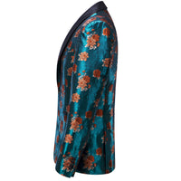 YourTies Teal Blue Orange Floral Silk Shawl Collar Suit for Men