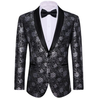 YourTies Black White Floral Silk Shawl Collar Suit for Men