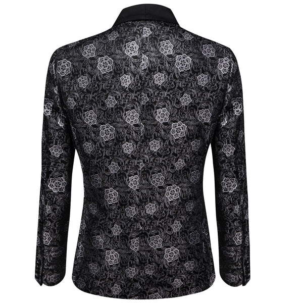 YourTies Black White Floral Silk Shawl Collar Suit for Men