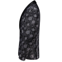 YourTies Black White Floral Silk Shawl Collar Suit for Men