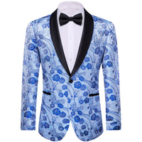 YourTies Blue Floral Silk Shawl Collar Wedding Suit for Men