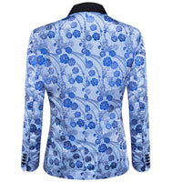 YourTies Blue Floral Silk Shawl Collar Wedding Suit for Men