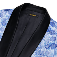 YourTies Blue Floral Silk Shawl Collar Wedding Suit for Men