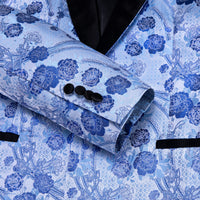 YourTies Blue Floral Silk Shawl Collar Wedding Suit for Men