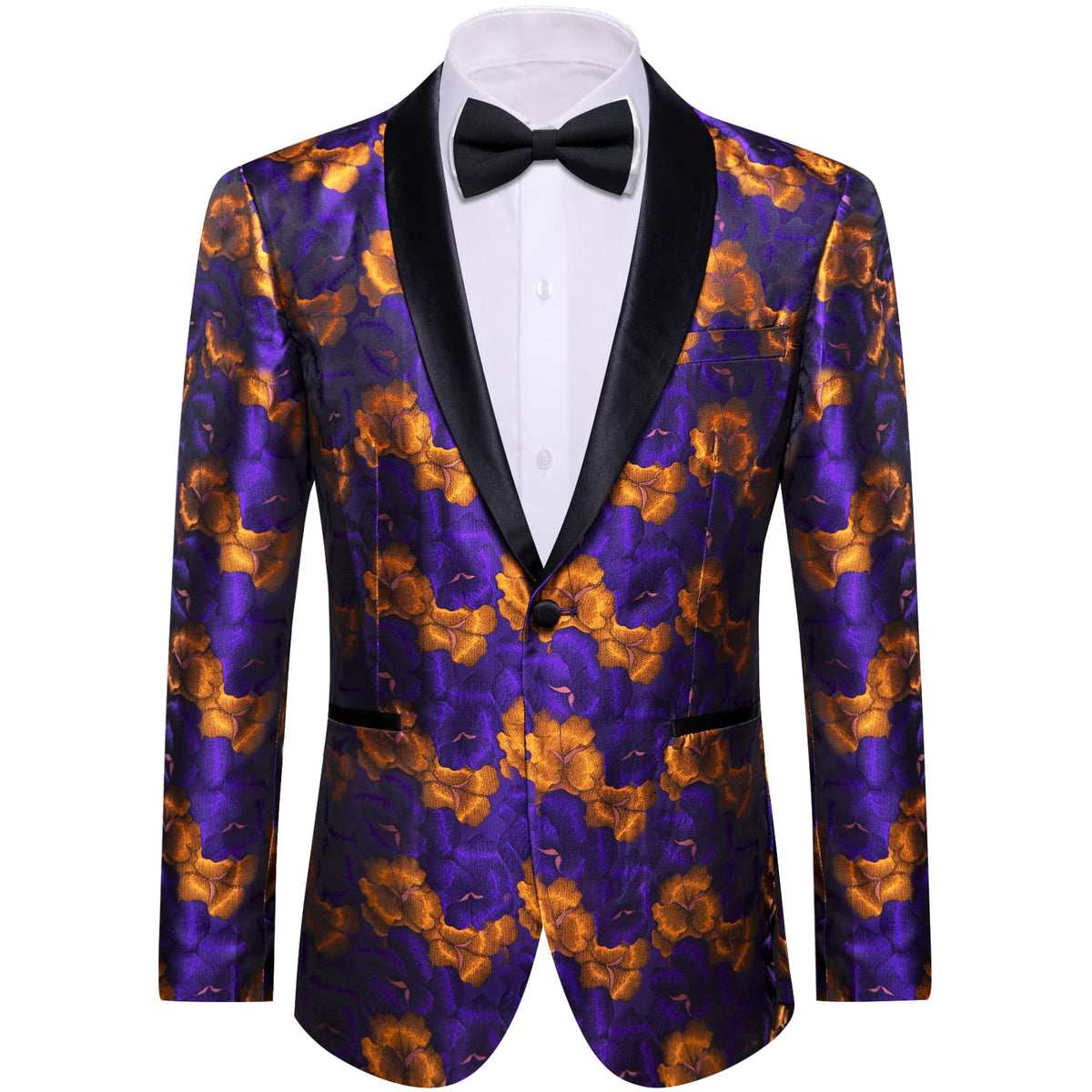 YourTies Purple Burnt Orange Floral Silk Shawl Collar Slim Fit Suit for Men