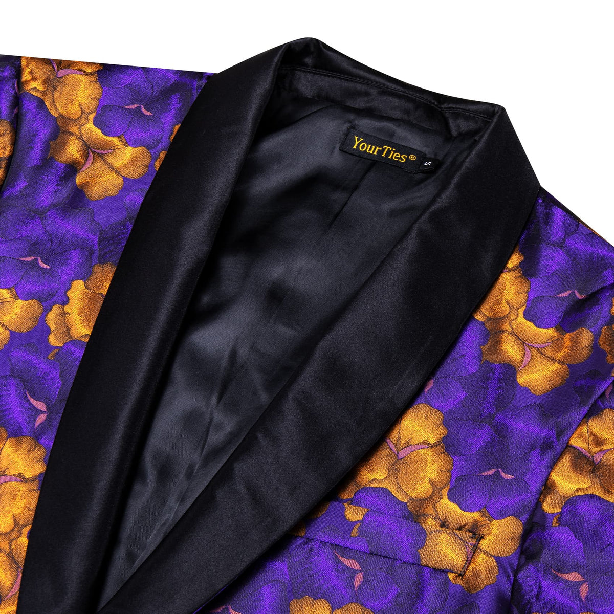 YourTies Purple Burnt Orange Floral Silk Shawl Collar Slim Fit Suit for Men