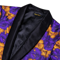 YourTies Purple Burnt Orange Floral Silk Shawl Collar Slim Fit Suit for Men