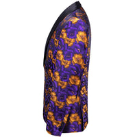 YourTies Purple Burnt Orange Floral Silk Shawl Collar Slim Fit Suit for Men