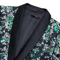 YourTies Dark Green Silver Floral Silk Shawl Collar Slim Fit Suit for Men