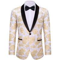 YourTies White Champagne Floral Silk Shawl Collar Slim Fit Suit for Men