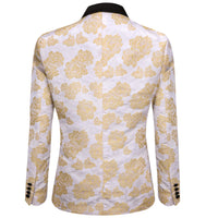 YourTies White Champagne Floral Silk Shawl Collar Slim Fit Suit for Men