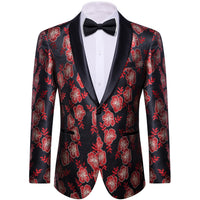 YourTies Black Red Floral Silk Shawl Collar Slim Fit Suit for Men