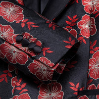 YourTies Black Red Floral Silk Shawl Collar Slim Fit Suit for Men