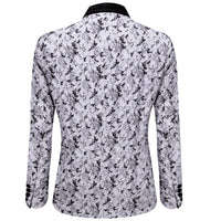 YourTies White Black Jacquard Floral Silk Shawl Collar Slim Fit Suit for Men