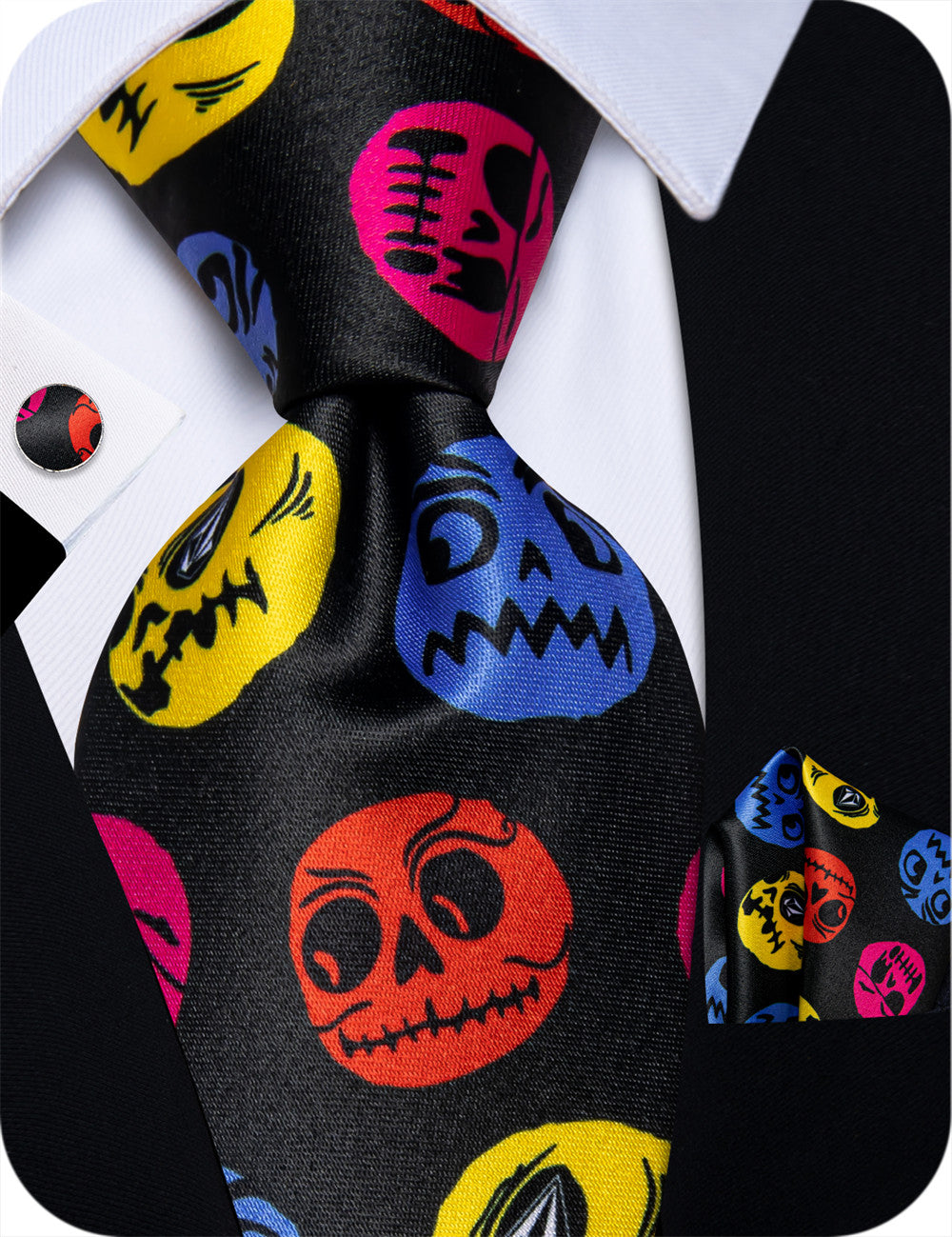 YourTies Cartoon Ghost Face Halloween Necktie Hanky Cufflinks Set