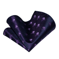 YourTies Dark Purple Skull Halloween Necktie Hanky Cufflinks Set