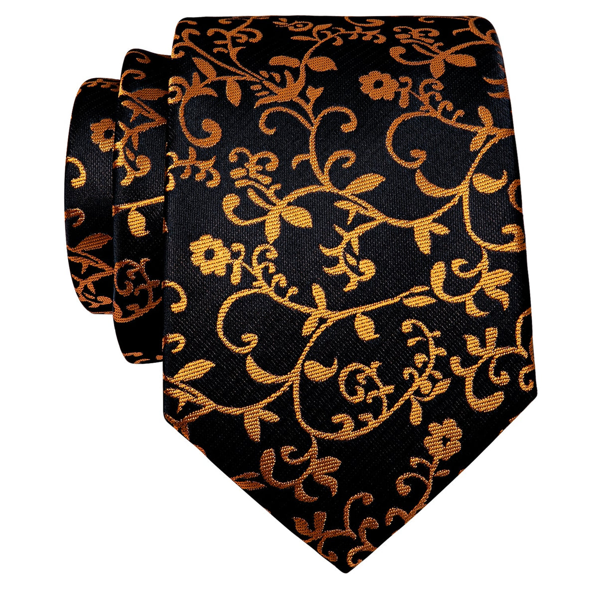 Black Golden Floral Silk Necktie