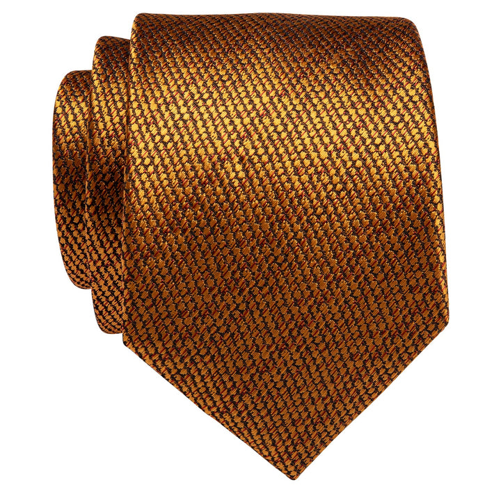 Mens Golden Woven Solid Silk Wedding Necktie