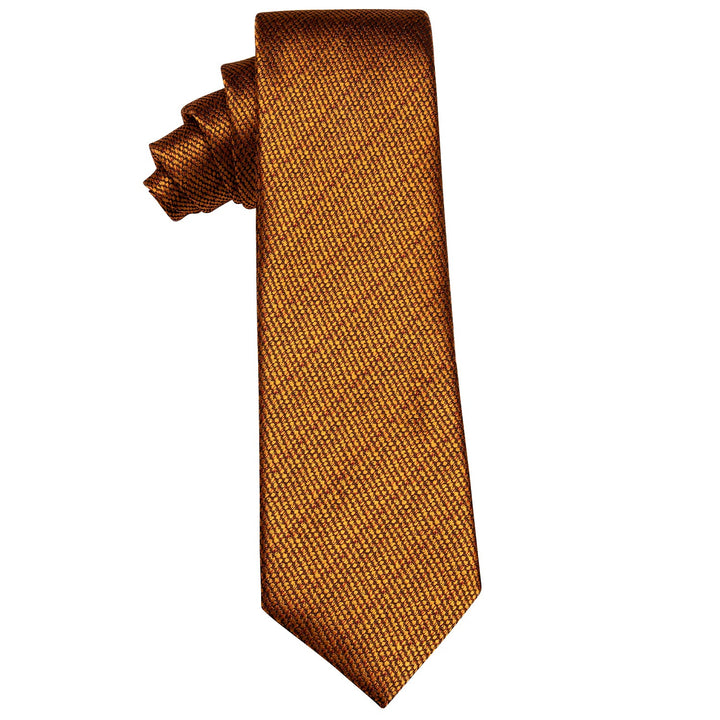 Mens Golden Woven Solid Silk Wedding Necktie