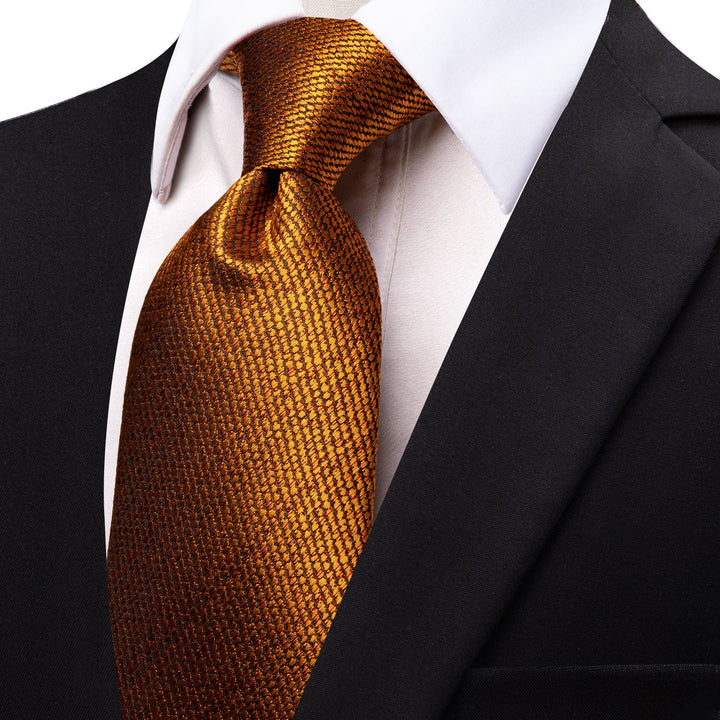 Mens Golden Woven Solid Silk Wedding Necktie