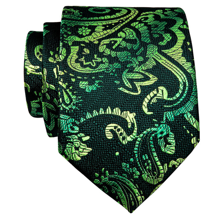 Deep Green Paisley Silk Wedding Necktie for Men