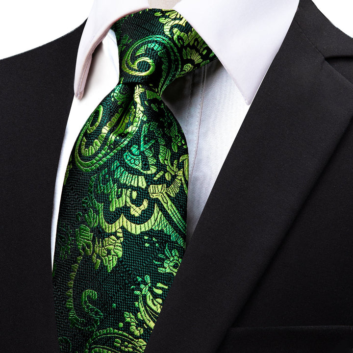 Deep Green Paisley Silk Wedding Necktie for Men