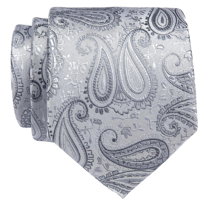 Silver Grey Paisley Silk Necktie