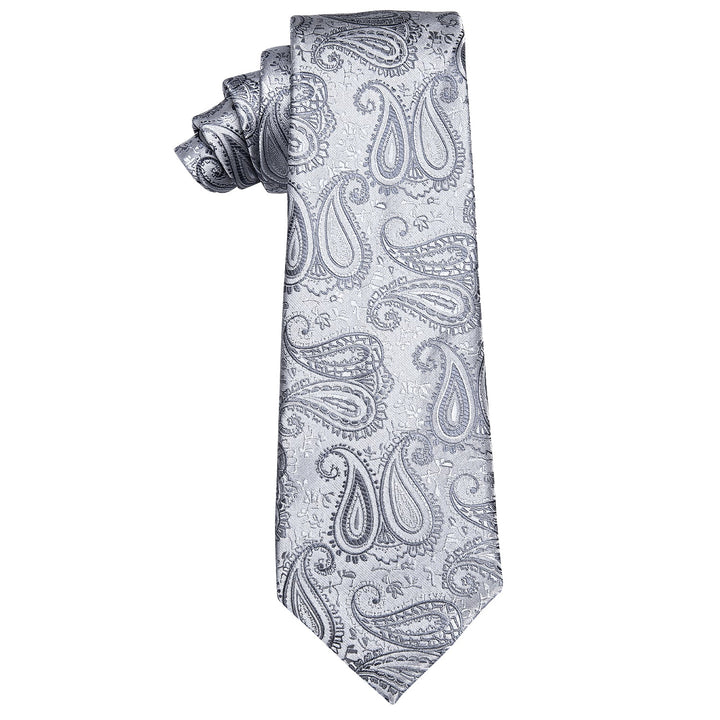 Silver Grey Paisley Silk Necktie