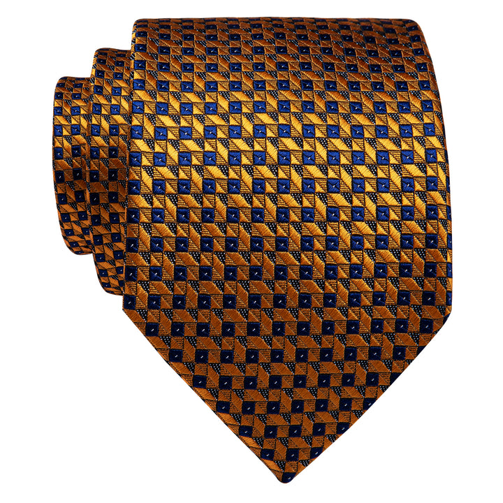 YourTies Golden Blue Plaid Silk Necktie with Golden Tie Clip