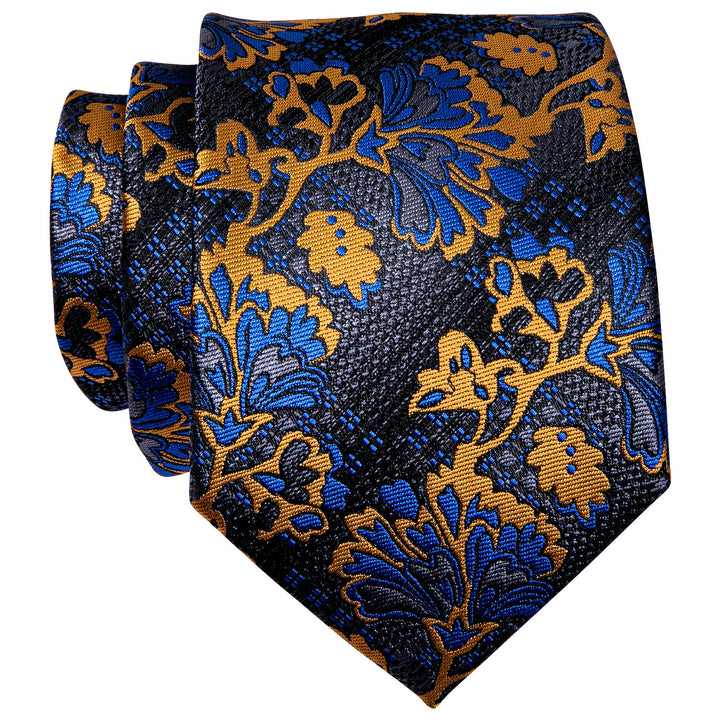 YourTies Black Tie Grey Blue Yellow Jacquarrd Floral Silk Necktie