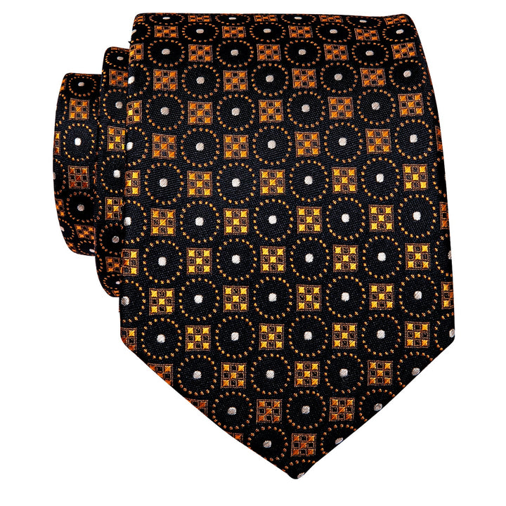 YourTies Men's Black Wedding Tie Golden Polka Dot Silk Necktie