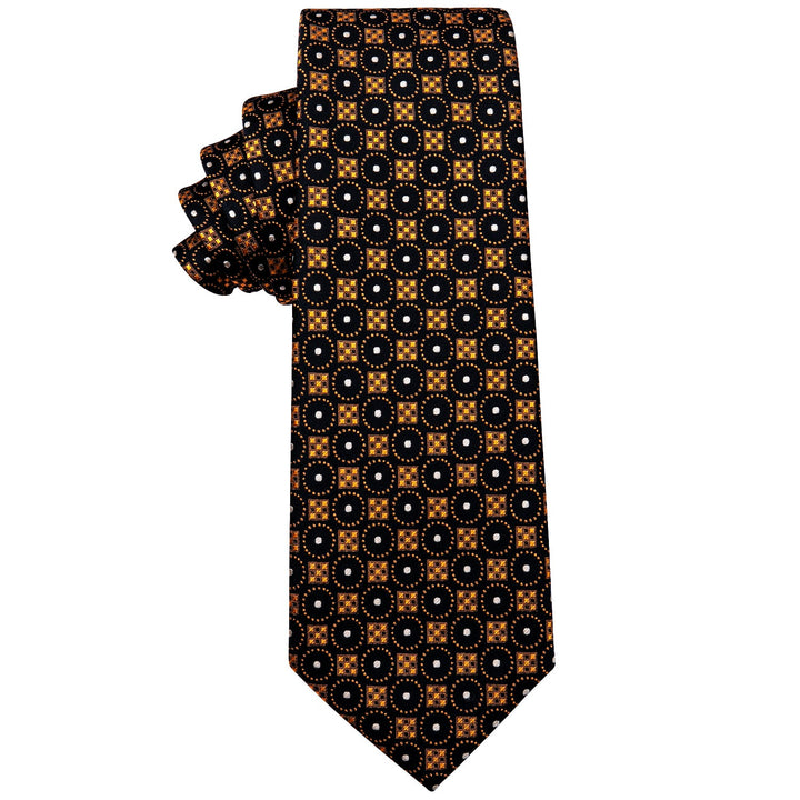 YourTies Men's Black Wedding Tie Golden Polka Dot Silk Necktie