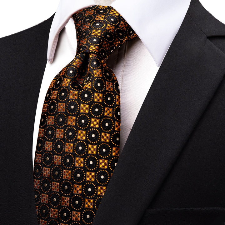 YourTies Men's Black Wedding Tie Golden Polka Dot Silk Necktie