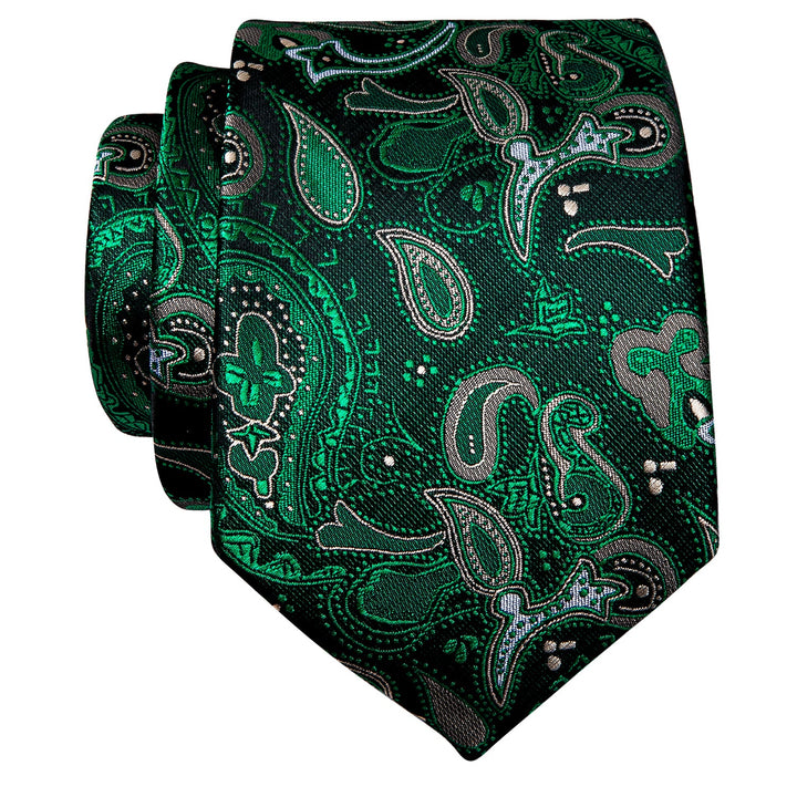 Fashion Dark Green Paisley Silk Mens Wedding Necktie