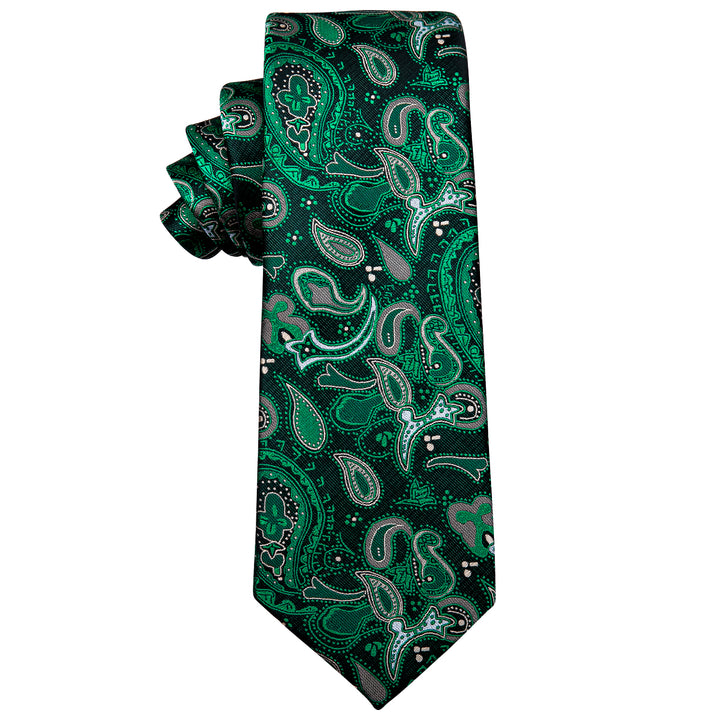 Fashion Green Paisley Silk Mens Necktie with Golden Tie Clip