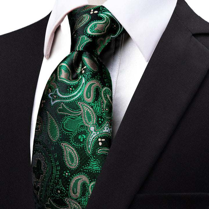 Fashion Dark Green Paisley Silk Mens Wedding Necktie