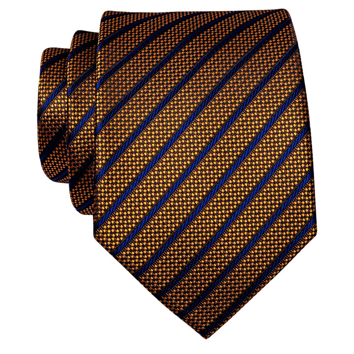 Men's Brown Necktie Blue Stripes Silk Weding Necktie