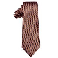 Luxury Orange Blue Plaid Silk Necktie with Golden Tie Clip
