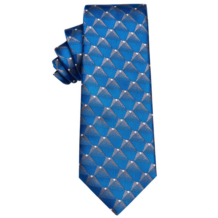 YourTies Blue Silver Geometry Novelty Silk Necktie with Golden Tie Clip