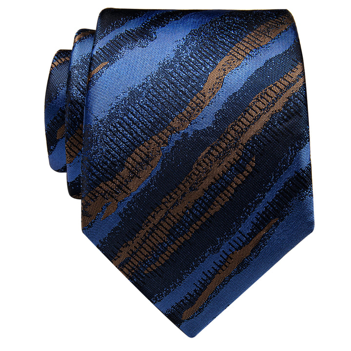 YourTies Navy Blue Irregular Striped Silk Necktie with Golden Tie Clip