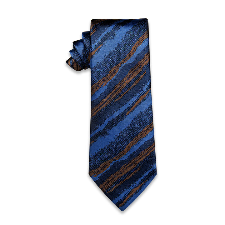 YourTies Navy Blue Irregular Striped Silk Necktie with Golden Tie Clip