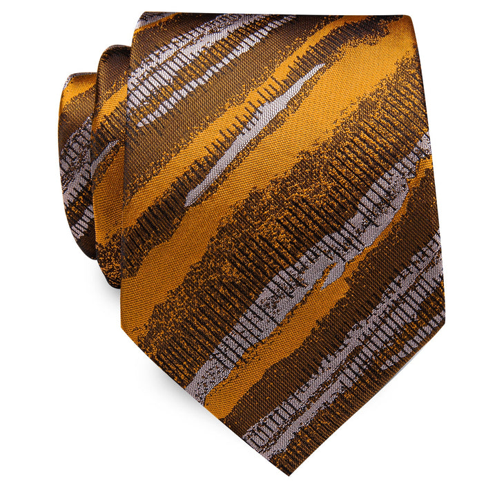 Golden Ties Yellow Irregular Striped Silk Mens Necktie Formal