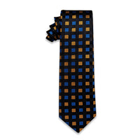 Black Blue Yellow Cube Plaid Silk Necktie