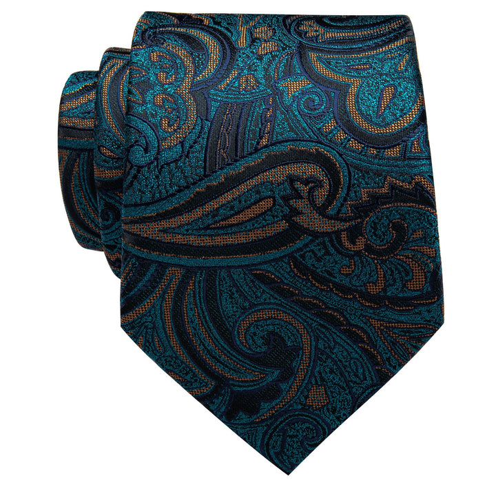  Teal Green Necktie Deep Green Jacquard Paisley Silk Necktie