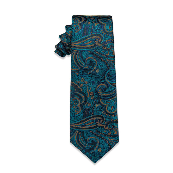  Teal Green Necktie Deep Green Jacquard Paisley Silk Necktie