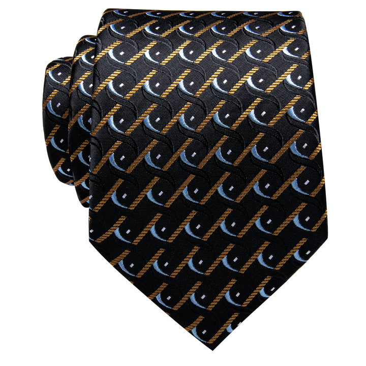 Men's Black Tie Black Yellow Novelty Silk Necktie