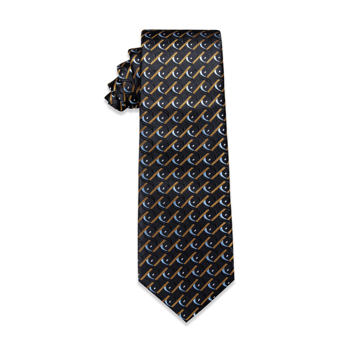 Black Yellow Novelty Silk Men's Necktie with Golden Tie Clip