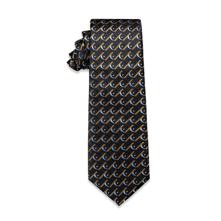 Men's Black Tie Black Yellow Novelty Silk Necktie