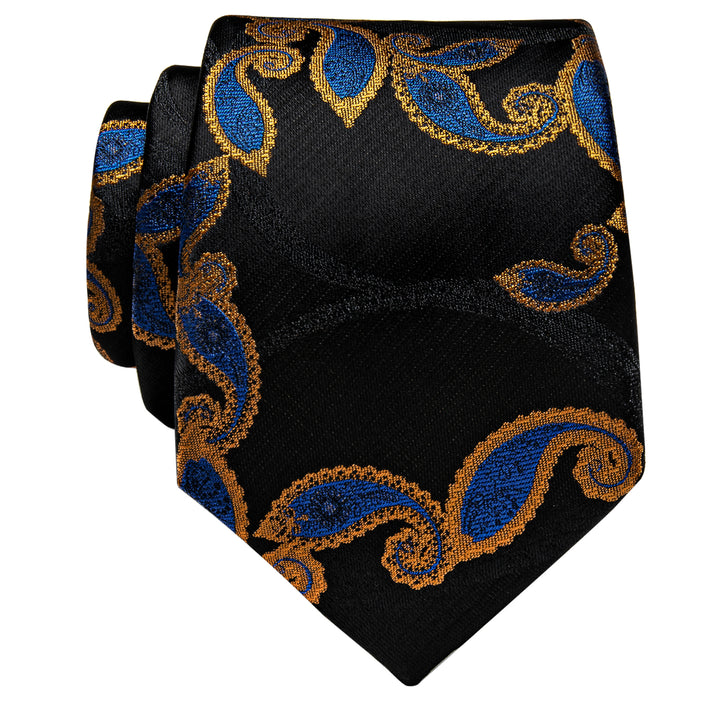 Black Blue Paisley Pre-tied Bow Tie Necktie Golden Tie Clip